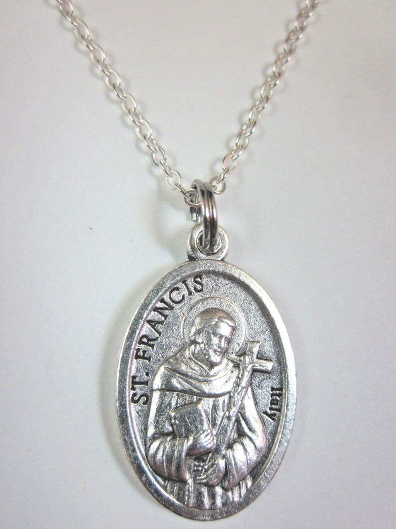 St Anthony / St Francis Medal Italy Pendant Necklace Ladies 20" Chain W ...
