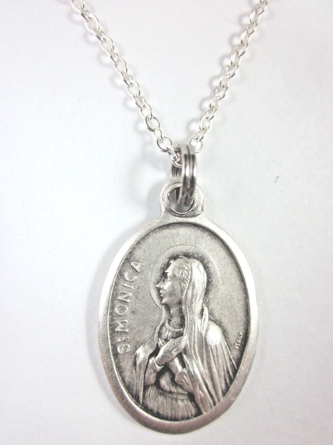 St Monica Medal Italy Pendant Necklace Ladies 20 Chain Gift Box ...
