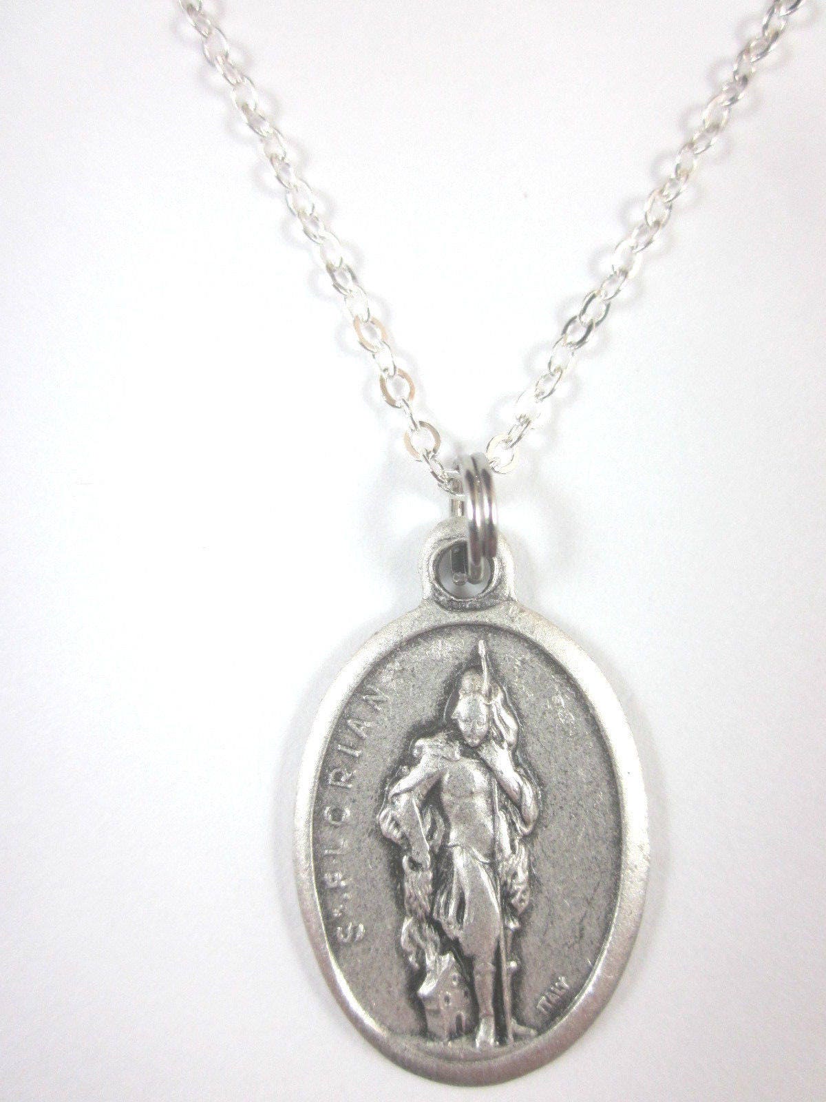 St Florian Medal Italy Pendant Necklace Ladies 20" Chain Gift Box ...
