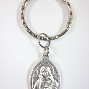 Immaculate Heart of Mary / Sacred Heart of Jesus Medal Italy Key Ring Gift Box & Prayer Card