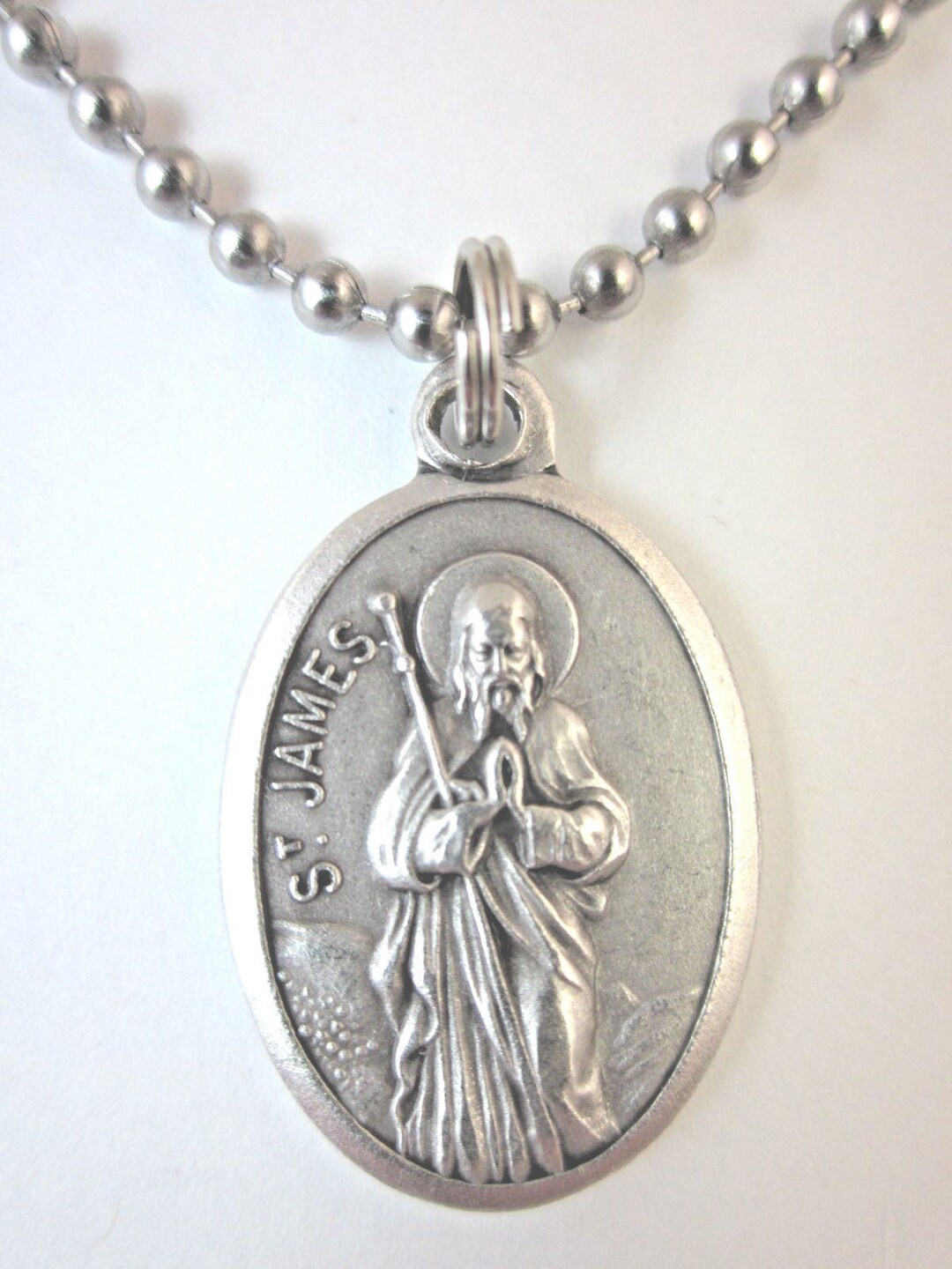 St James Medal Italy Pendant Necklace 24" Ball Chain Gift Box & Prayer ...
