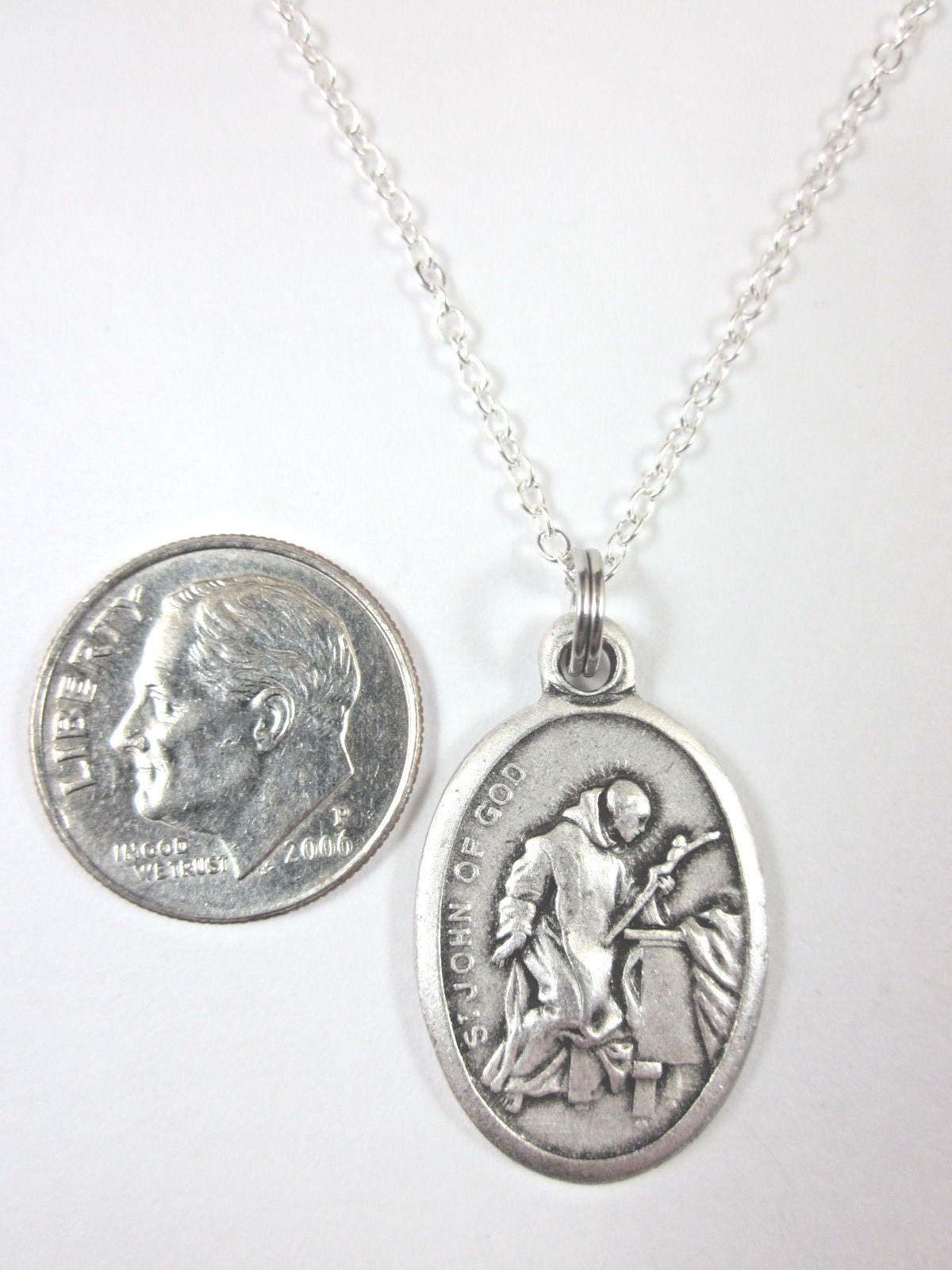 St John of God Medal Italy Pendant Necklace Ladies 20" Chain Gift Box ...