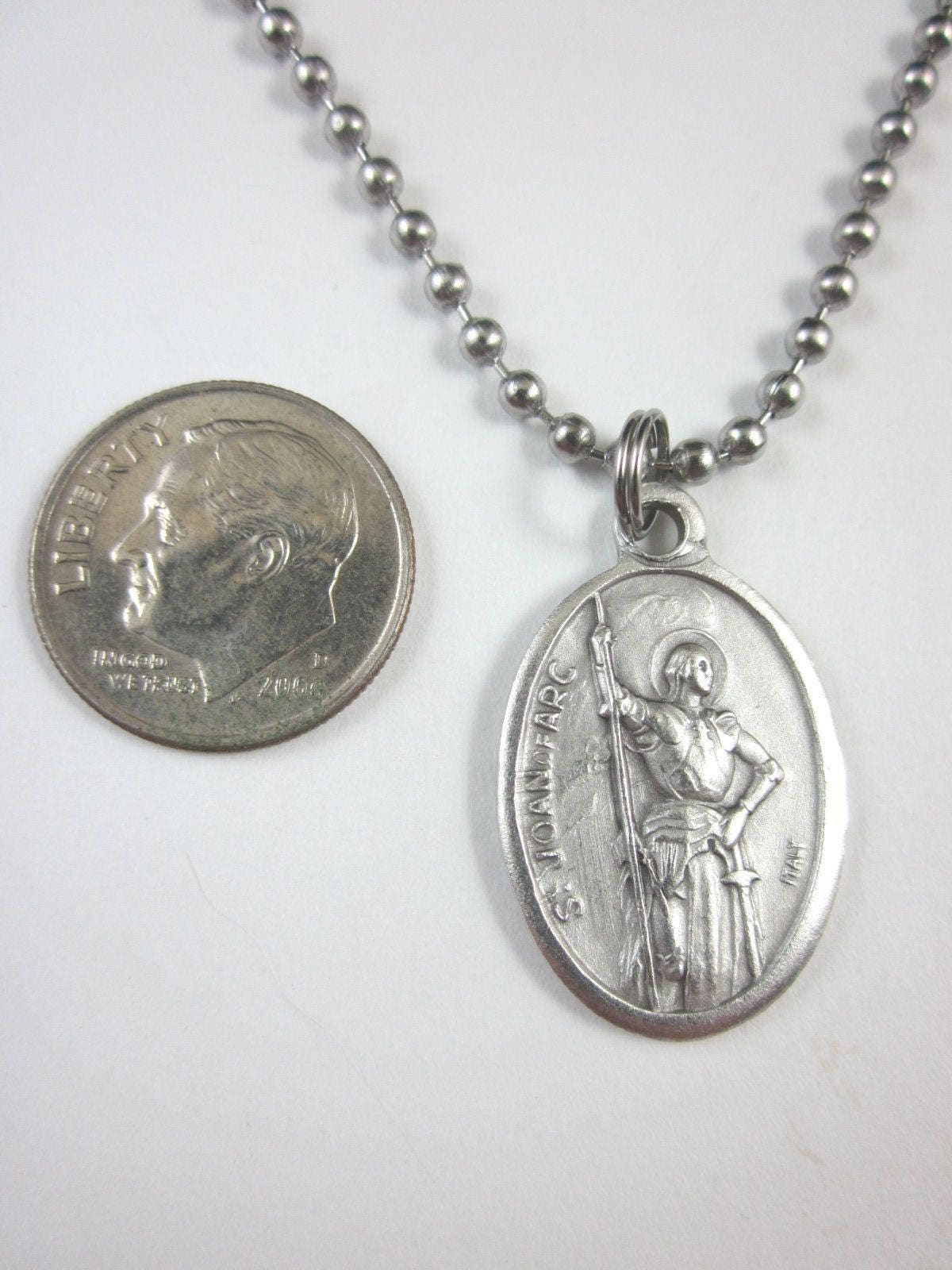 St Joan of Arc Medal Italy Pendant Necklace 24" Ball Chain Gift Box ...