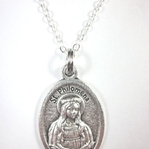 St Philomena Medaille Italien Anhänger Halskette Damen 20 "Kette Geschenkbox & Gebetskarte