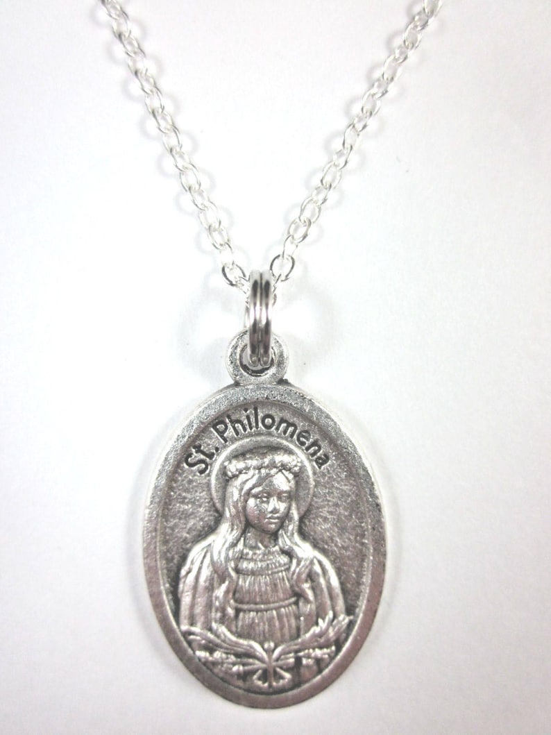 St Philomena Medal Italy Pendant Necklace Ladies 20" Chain Gift Box ...
