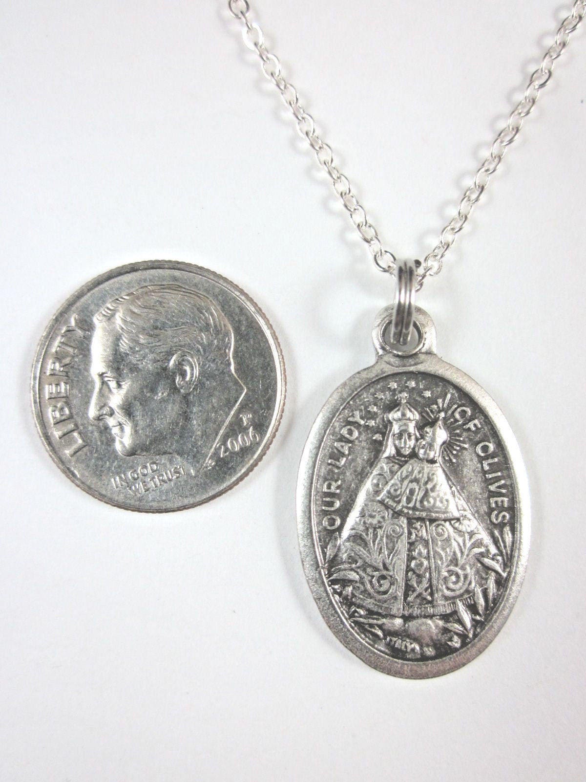 Our Lady of Olives Medal Italy Pendant Necklace Ladies 20" Chain Gift ...