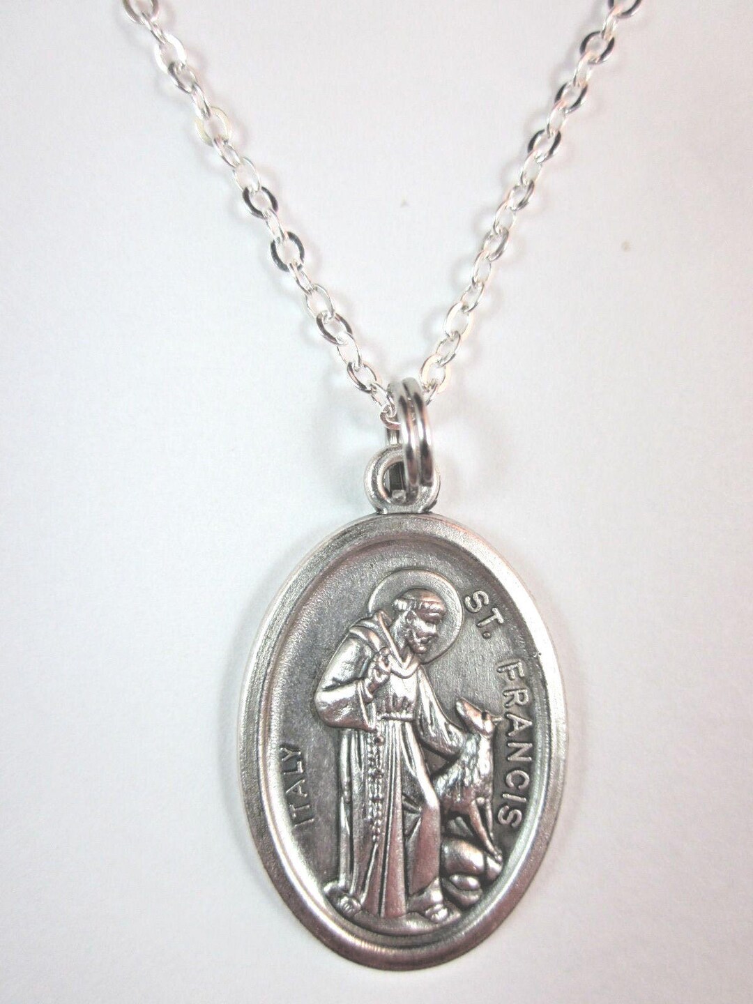St Francis of Assisi With Wolf Medal Italy Pendant Necklace Ladies 20 ...