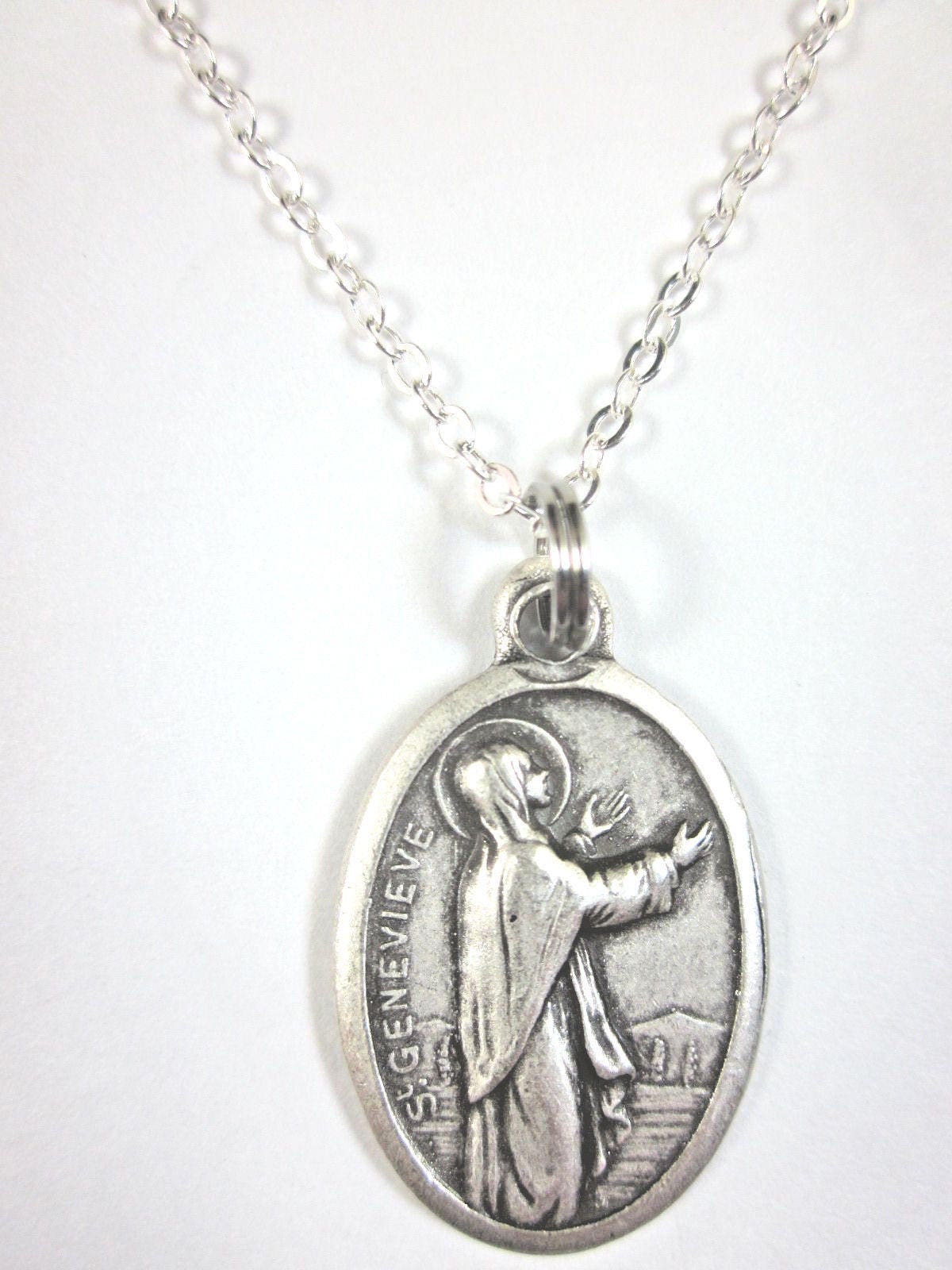 St Genevieve Medal Italy Pendant Necklace Ladies 20" Chain Gift Box ...