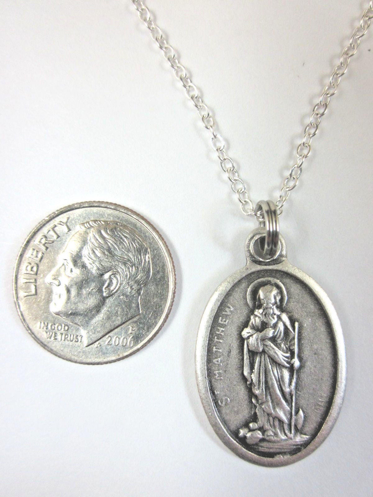 St Matthew Medal Italy Pendant Necklace Ladies 20" Chain Gift Box ...