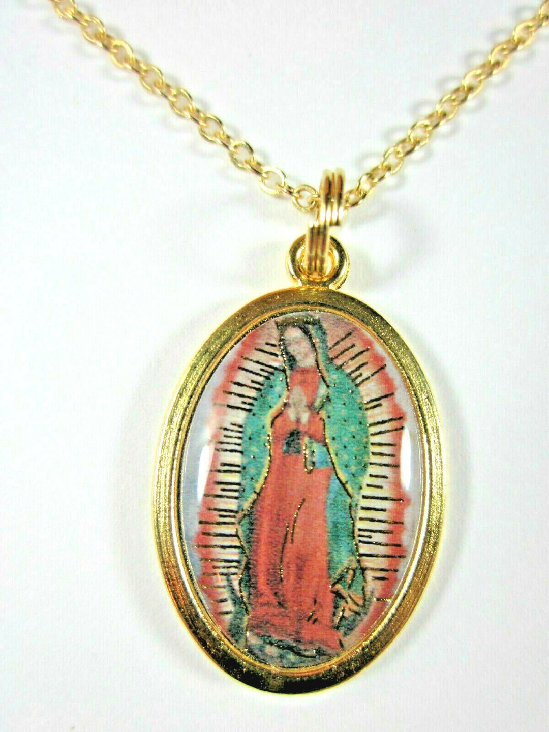 Our Lady of Guadalupe Color Image Medal Gold Plated Pendant Necklace 20 ...