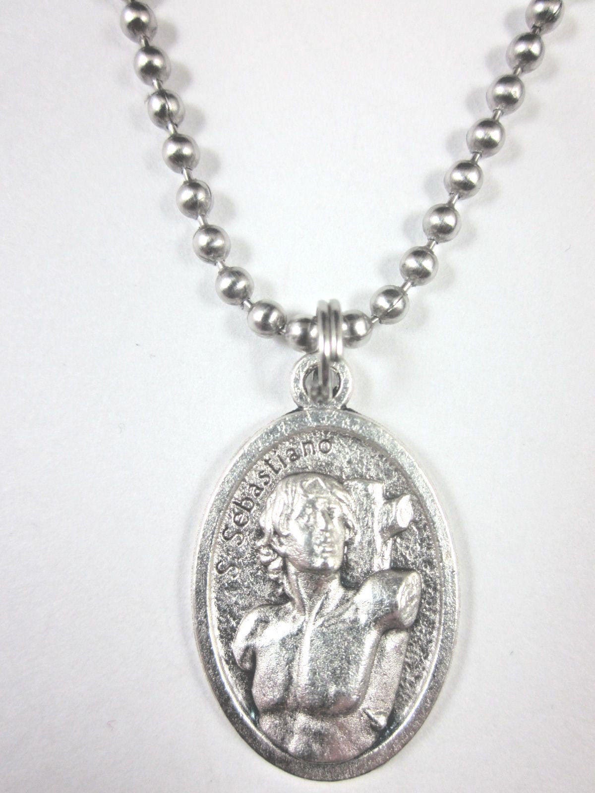 St Sebastian Medal Italy Pendant Necklace 24" Ball Chain Gift Box ...