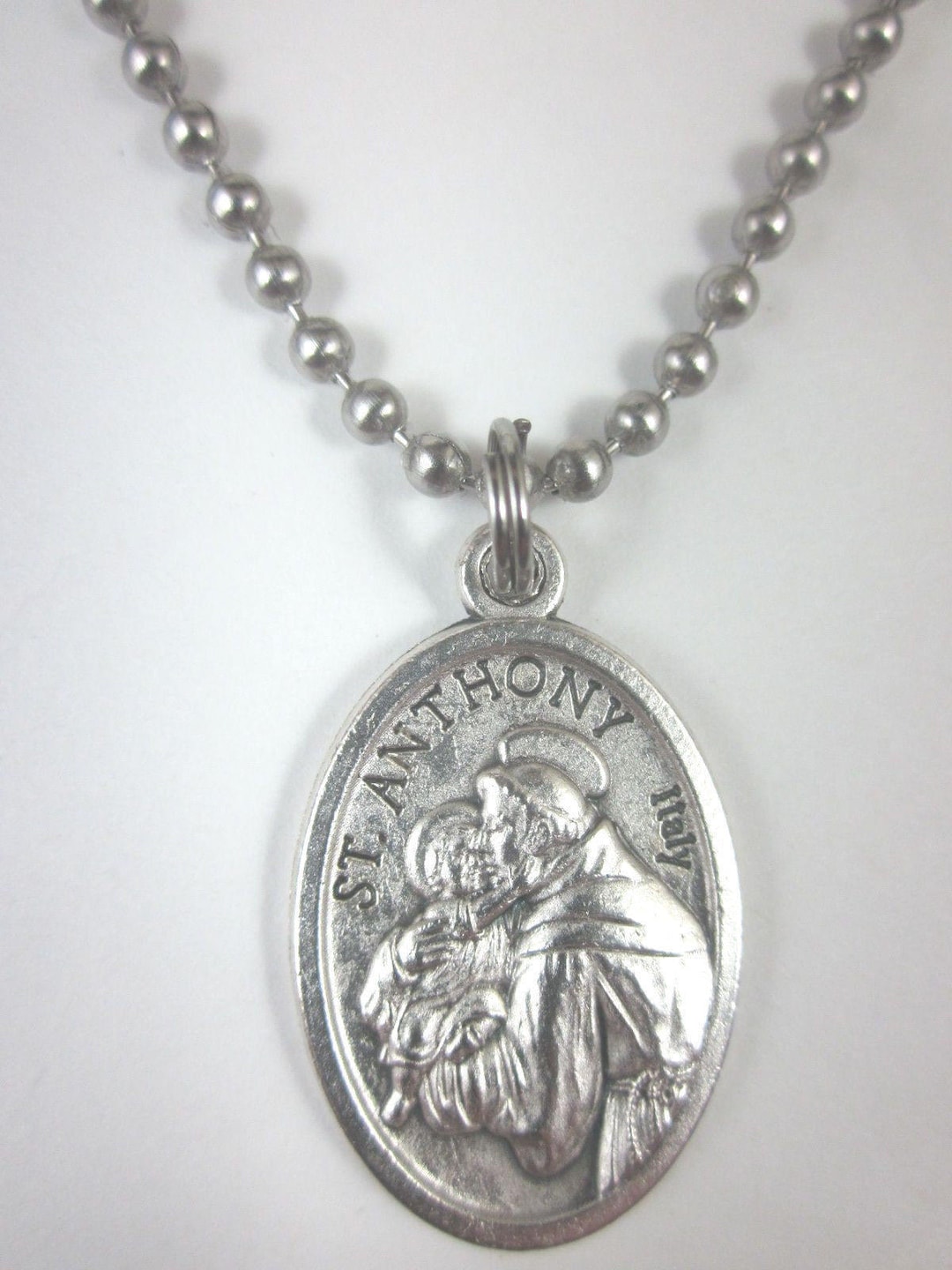 St Anthony / St Francis Medal Italy Pendant Necklace 24" Ball Chain ...