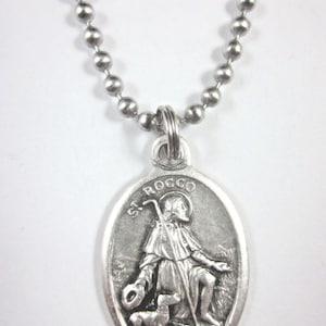 Médaille Saint-Roch (Rock Roch) Italie Pendentif chaîne boule 61 cm 61 cm et carte de prière