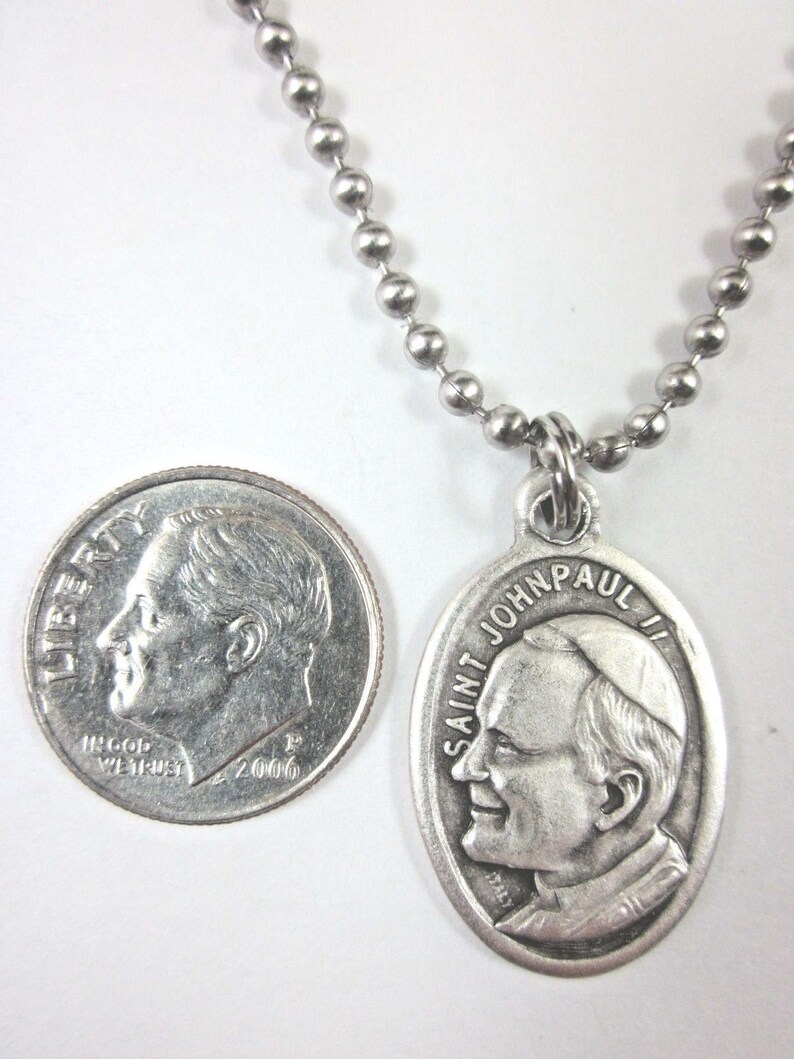 St John Paul II Medal Pendant Necklace 24" Ball Chain Gift Box & Prayer ...