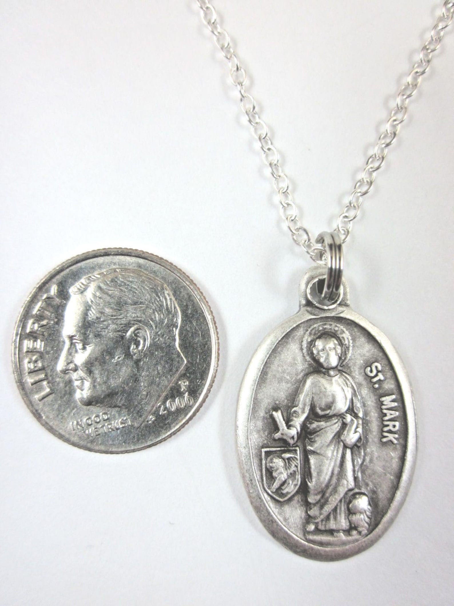 St Mark Medal Italy Pendant Necklace Ladies 20" Chain Gift Box & Prayer ...