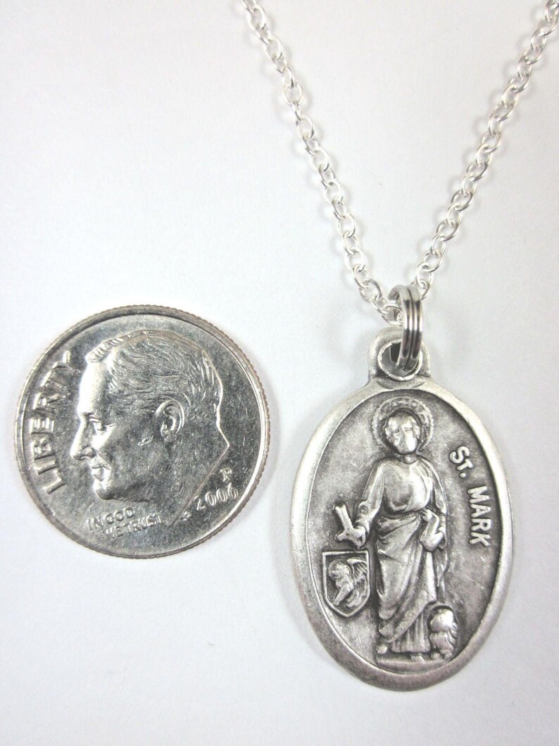 St Mark Medal Italy Pendant Necklace Ladies 20" Chain Gift Box & Prayer ...