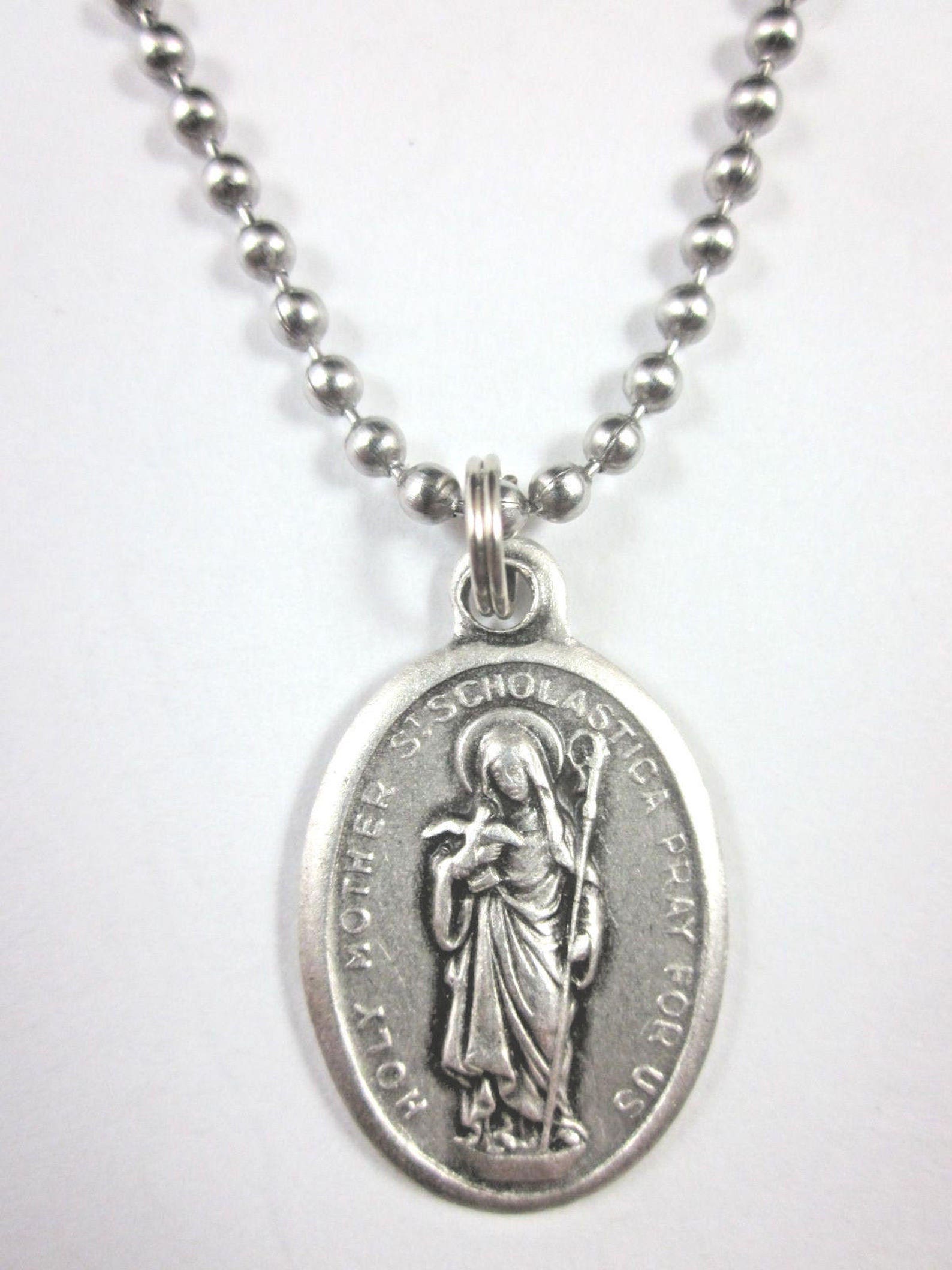 St Scholastica Medal Italy Pendant Necklace 24" Ball Chain Gift Box ...