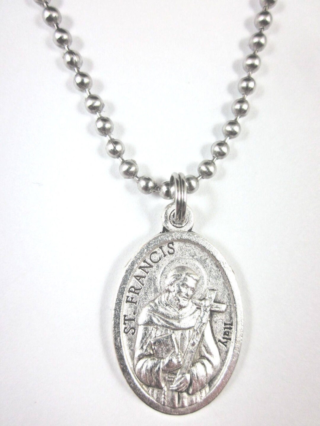 St Francis /st Clare of Assisi Medal Italy Pendant Necklace 24" Ball ...