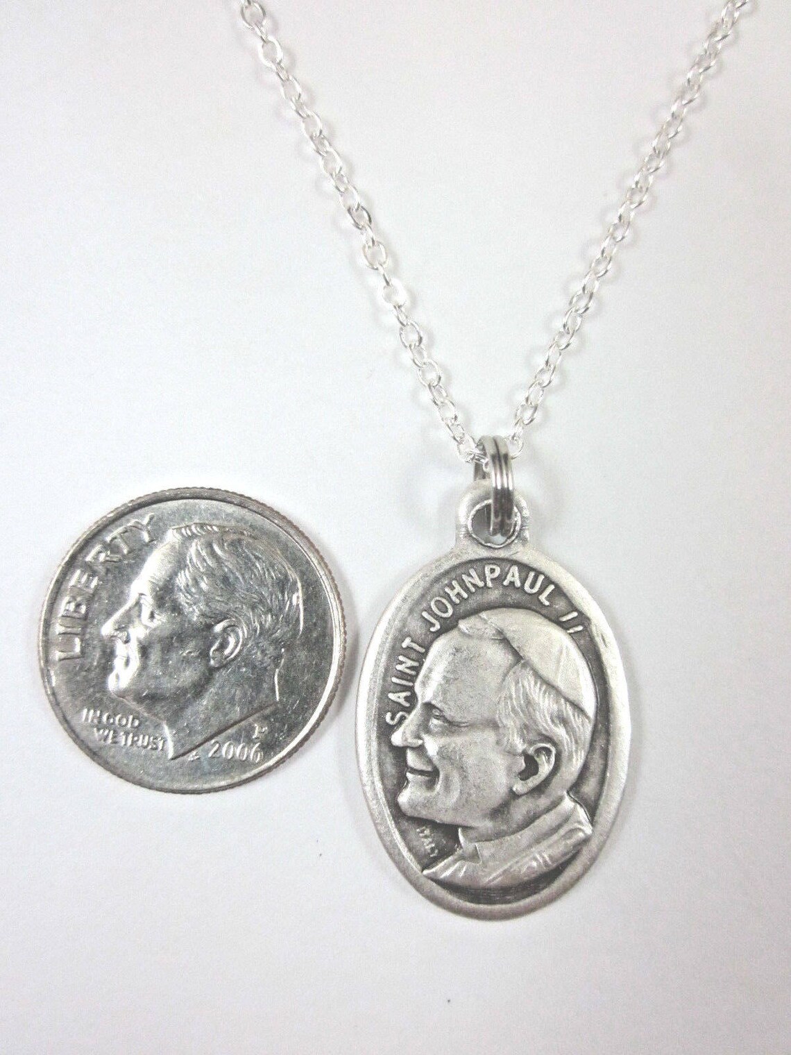 St John Paul II Medal Italy Pendant Necklace Ladies 20" Chain Gif Box ...