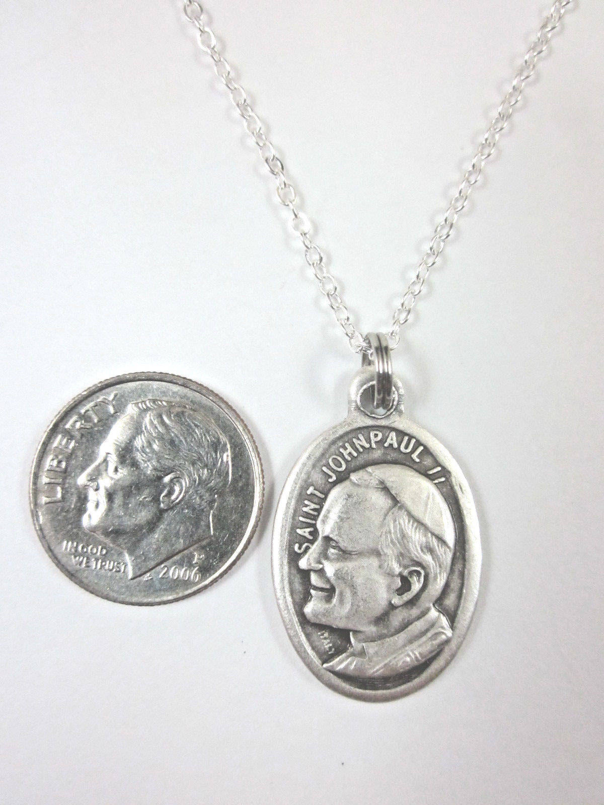 St John Paul II Medal Italy Pendant Necklace Ladies 20" Chain Gif Box ...