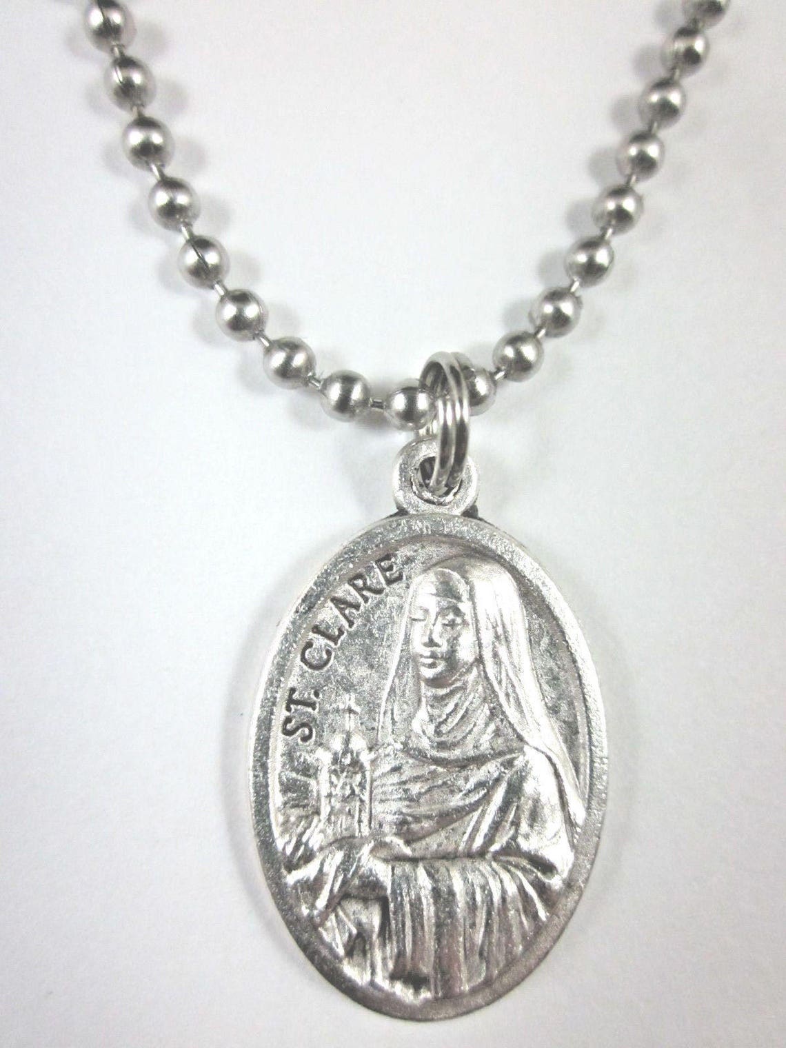 St Francis /st Clare of Assisi Medal Italy Pendant Necklace 24" Ball ...