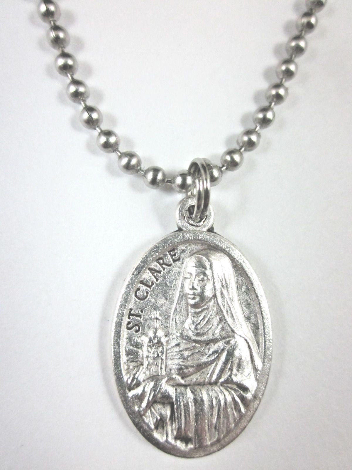 St Francis /st Clare of Assisi Medal Italy Pendant Necklace 24" Ball ...
