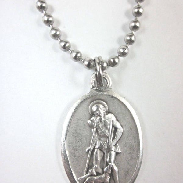 St Lazarus Medal Italy Pendant Necklace 24" Chain Gift Box & Prayer Card