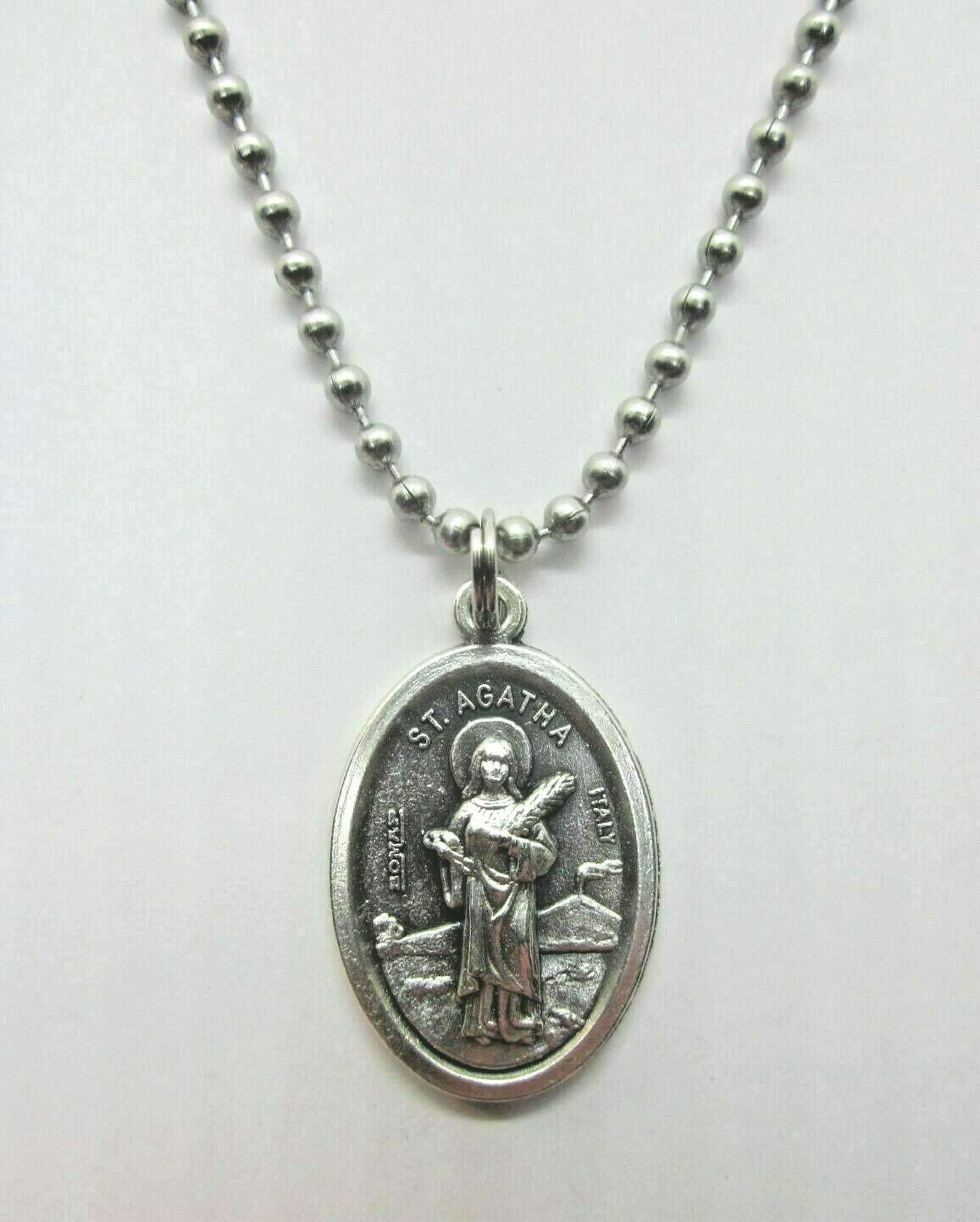 Médaille de Sainte-Agathe, Italie, collier avec pendentif, chaîne de 24 po., boîte-cadeau et carte de prière