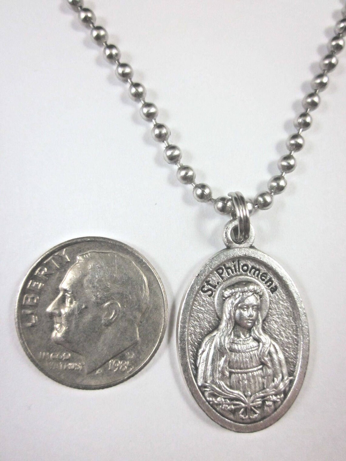 St Philomena Medal Italy Pendant Necklace 24" Ball Chain Gift Box ...