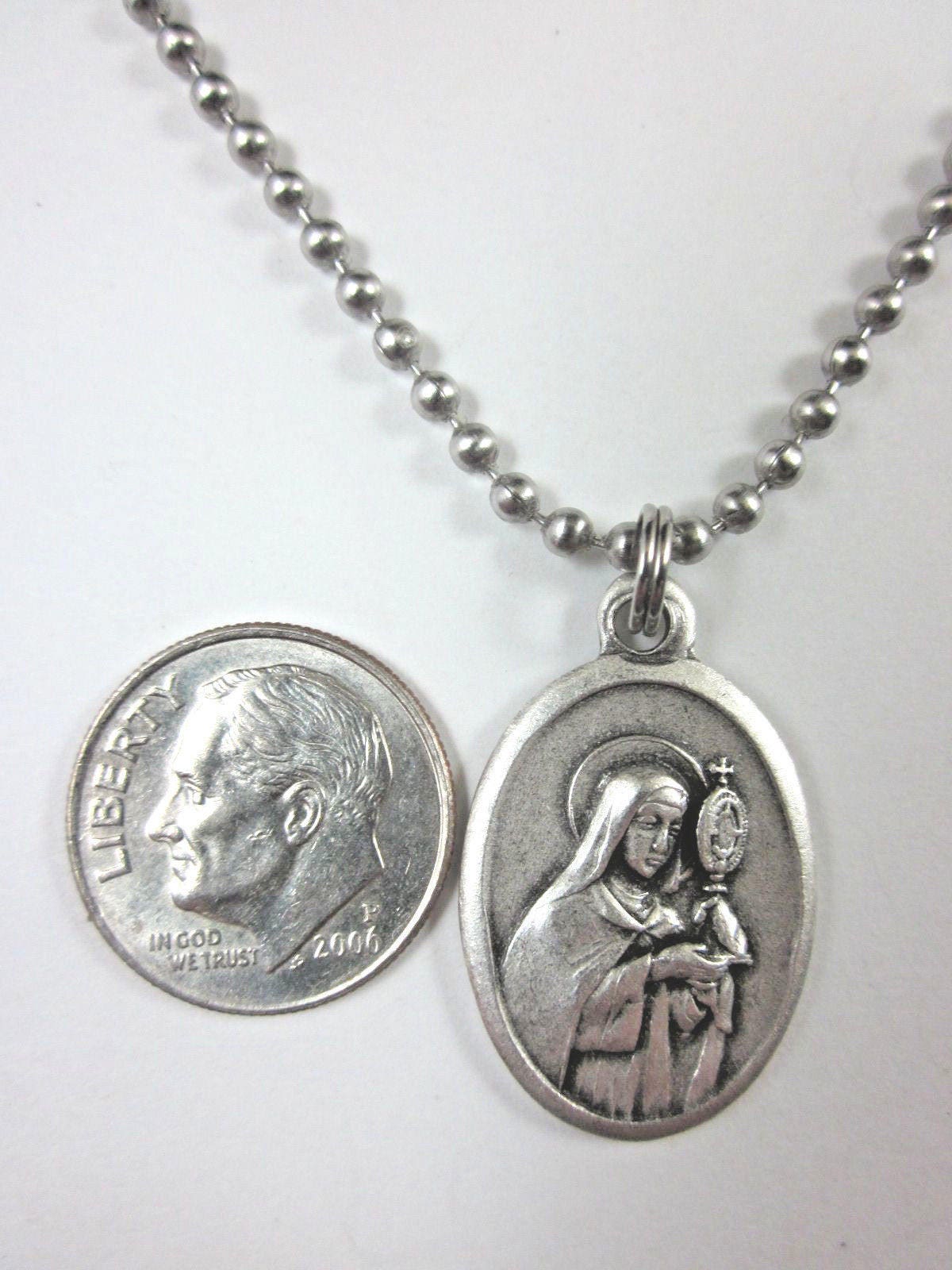 St Clare of Assisi Medal Italy Pendant Necklace 24" Ball Chain Gift Box ...