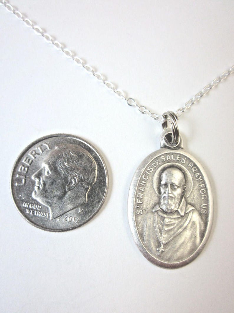 St Francis De Sales Medal Italy Pendant Necklace Ladies 20" Chain Gift ...