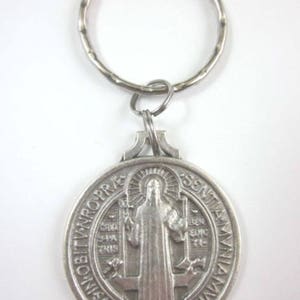 St Benedict Medal 1 1/2&quot; Italy Key Ring w/ Gift Box & Prayer Card