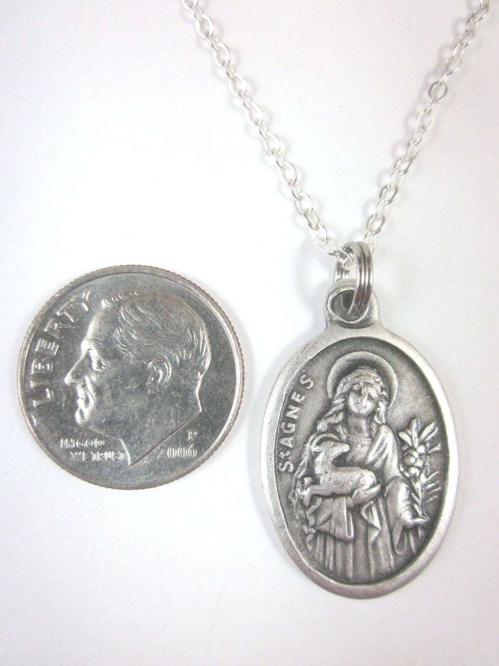 St Agnes of Rome Medal Italy Pendant Necklace Ladies 20" Chain Gift Box ...