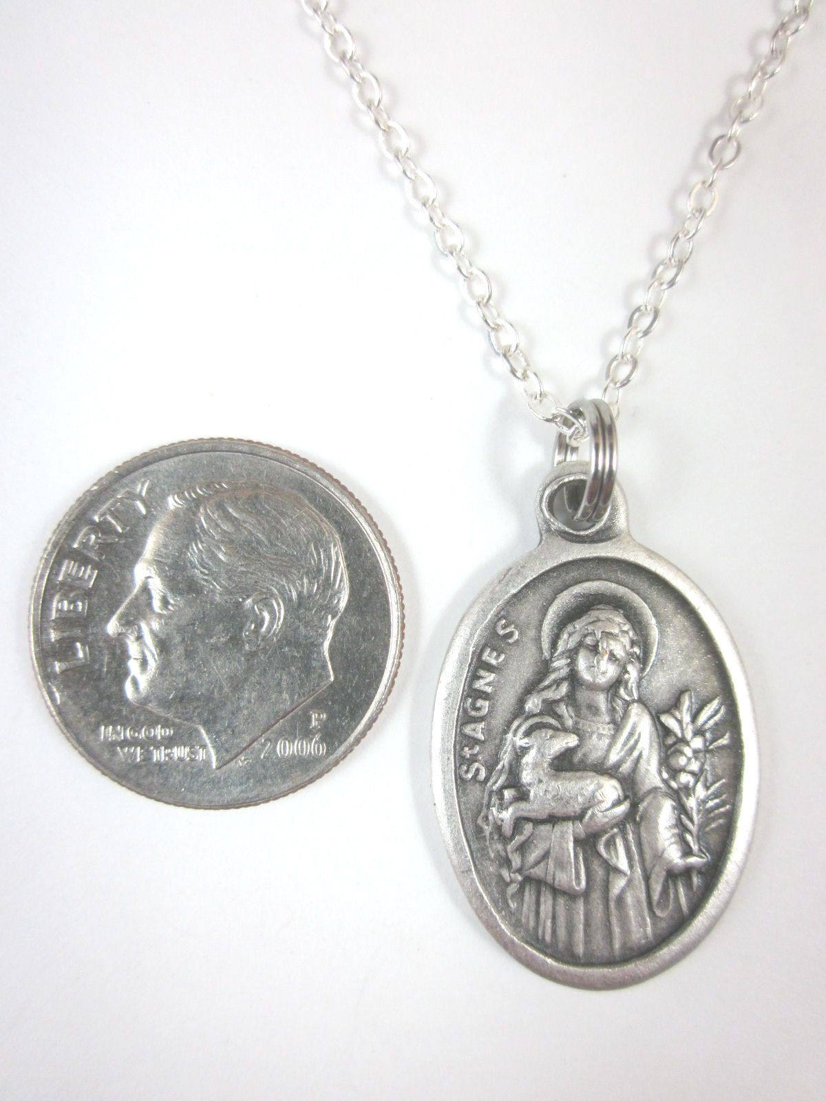St Agnes of Rome Medal Italy Pendant Necklace Ladies 20" Chain Gift Box ...