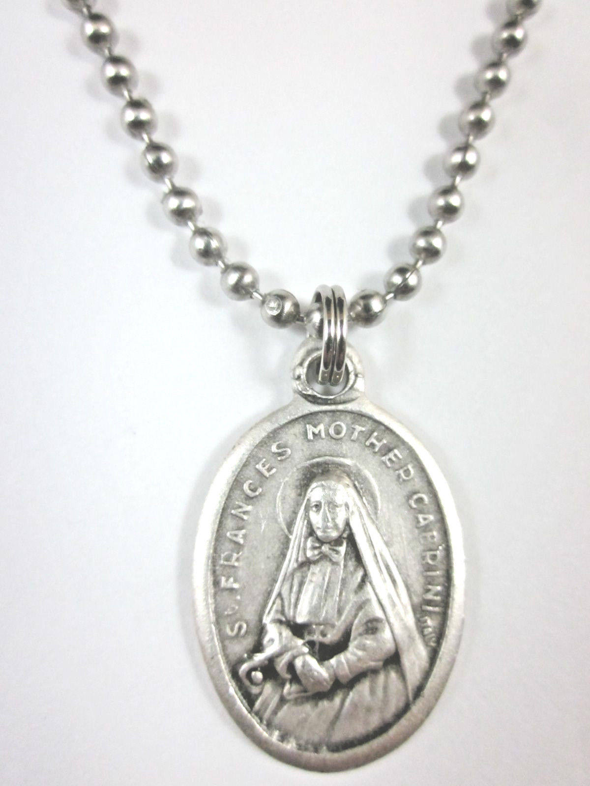 St Frances Cabrini /st Francis Xavier Medal Italy Pendant Necklace 24 ...