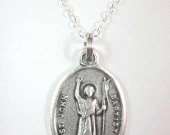 St John the Baptist Medal Italy Pendant Necklace Ladies 20" Chain Gift Box Prayer Card