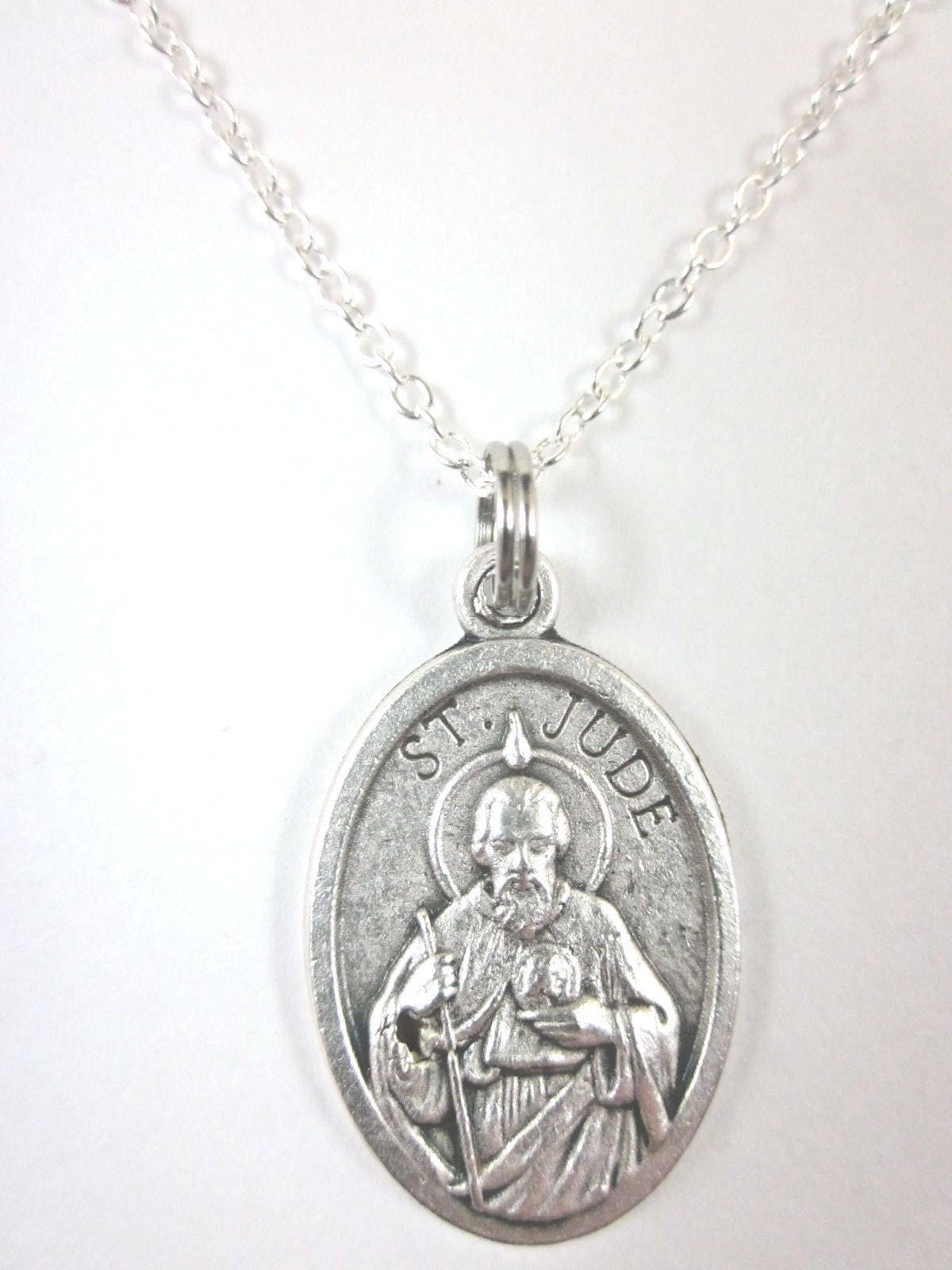 St Jude / Cross Medal Italy Pendant Necklace Ladies 20" Chain Gift Box & Prayer Card
