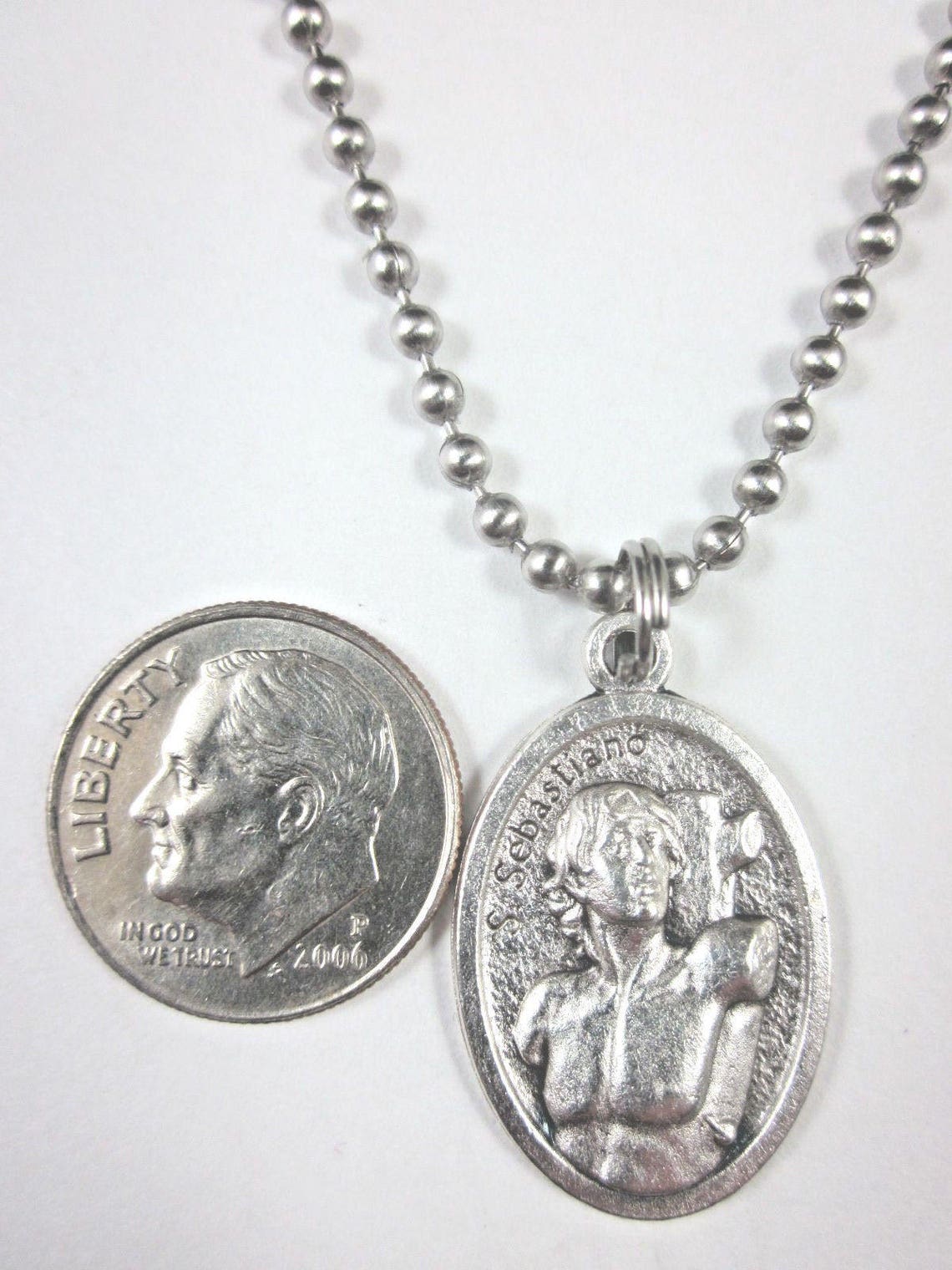 St Sebastian Medal Italy Pendant Necklace 24" Ball Chain Gift Box ...