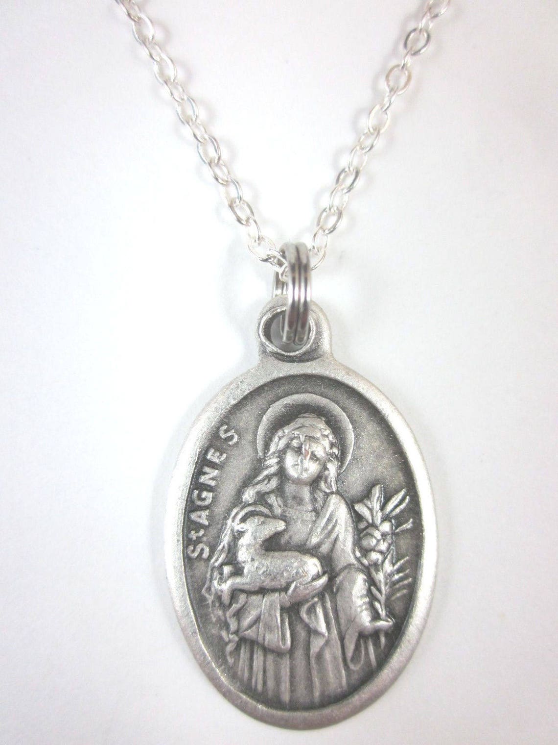 St Agnes of Rome Medal Italy Pendant Necklace Ladies 20" Chain Gift Box ...