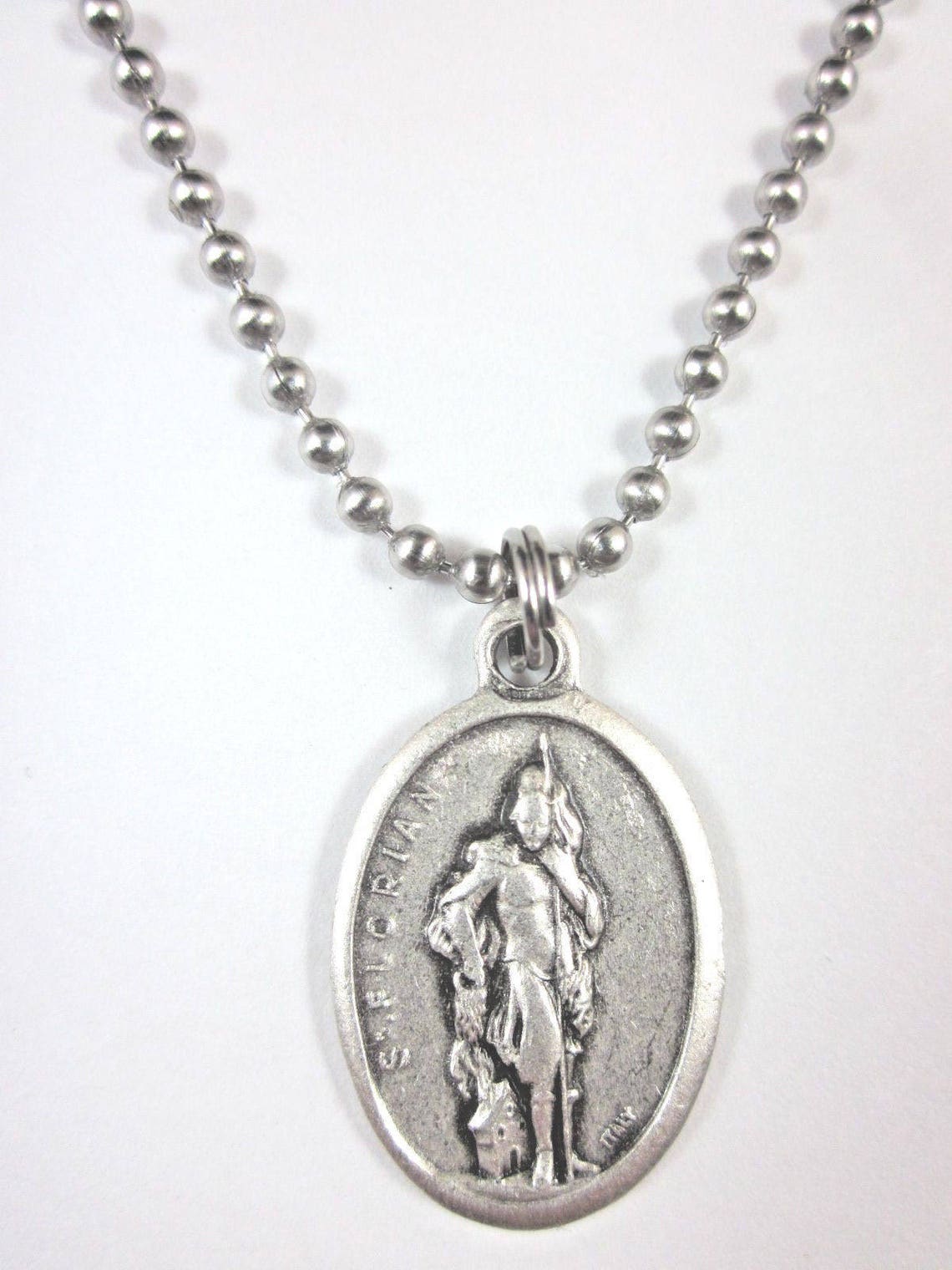 St Florian Medal Italy Pendant Necklace 24" Ball Chain Gift Box ...