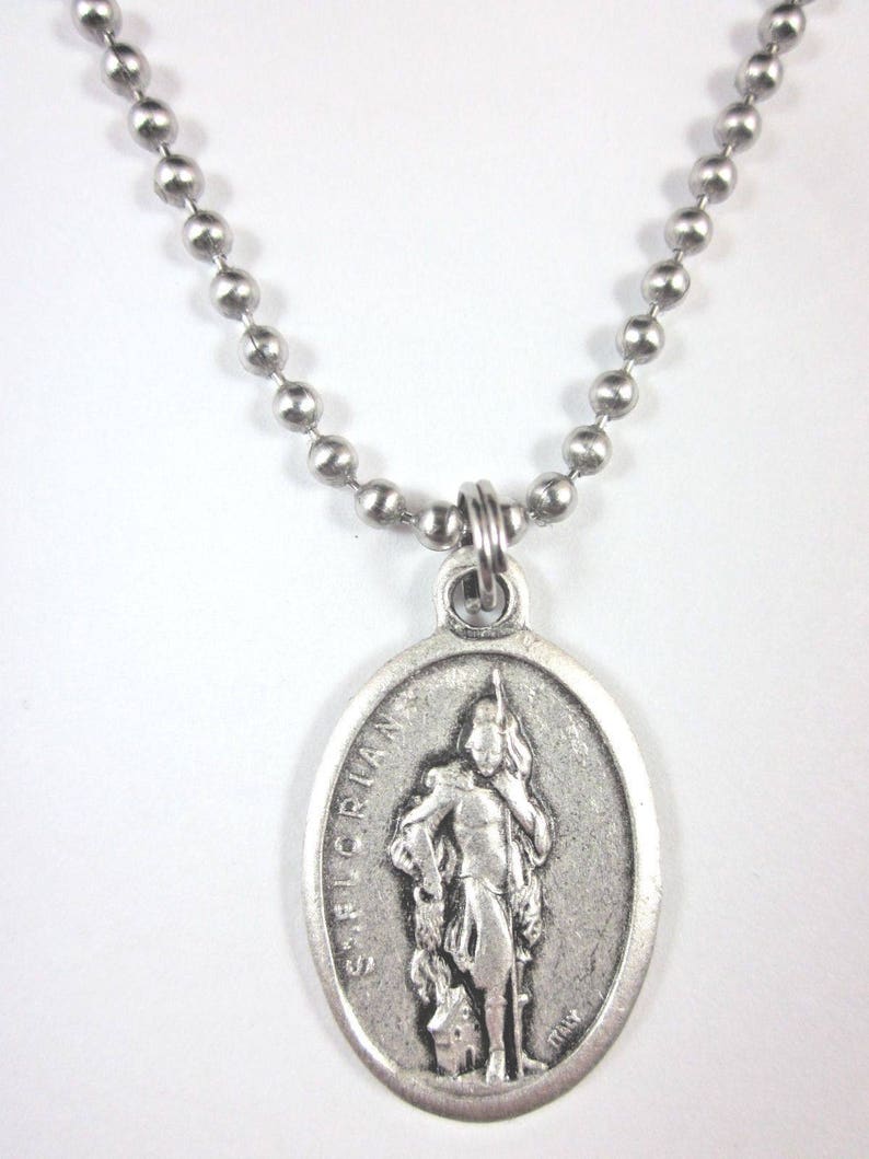 St Florian Medal Italy Pendant Necklace 24" Ball Chain Gift Box ...
