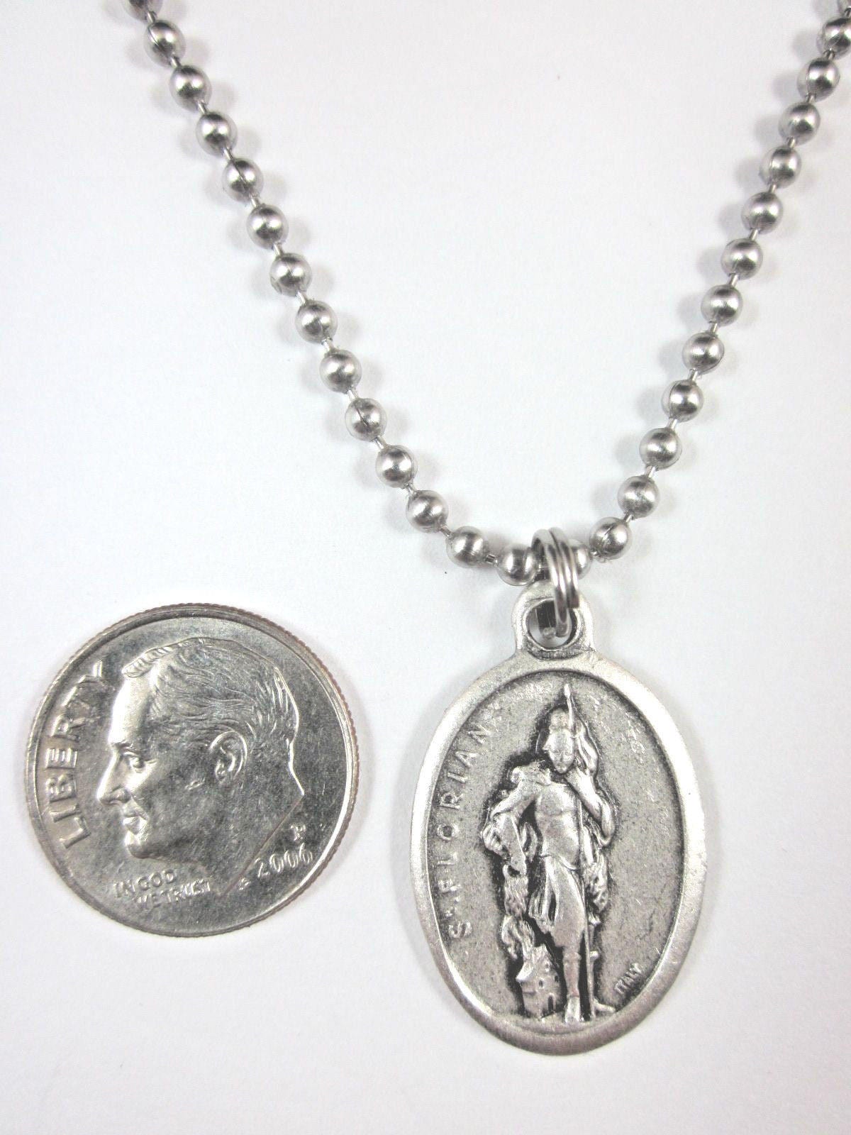 St Florian Medal Italy Pendant Necklace 24" Ball Chain Gift Box ...