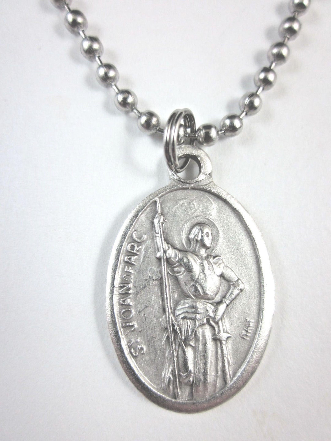 St Joan of Arc Medal Italy Pendant Necklace 24" Ball Chain Gift Box ...