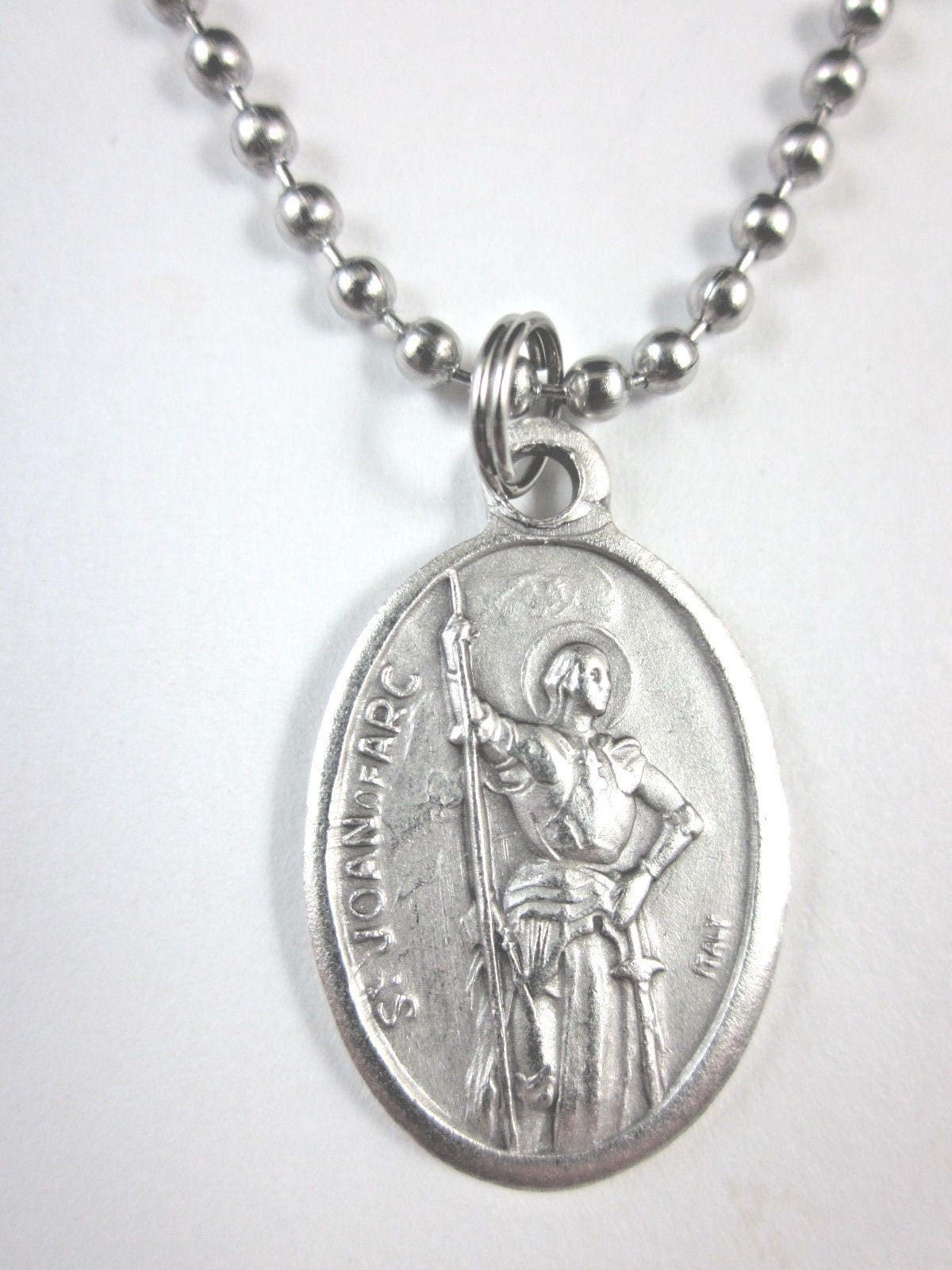 St Joan of Arc Medal Italy Pendant Necklace 24" Ball Chain Gift Box ...