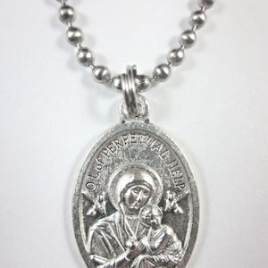 Our Lady of Perpetual Help Medal Pendant Necklace 24&quot; Ball Chain Gift Box Prayer Card