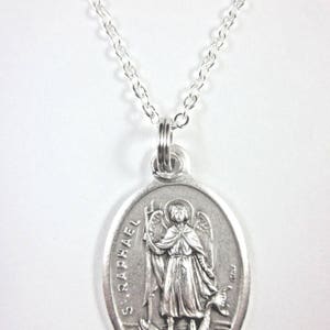 St Raphael the Archangel Medal Pendant Necklace Ladies 20&quot; Chain Gift Box & Prayer Card