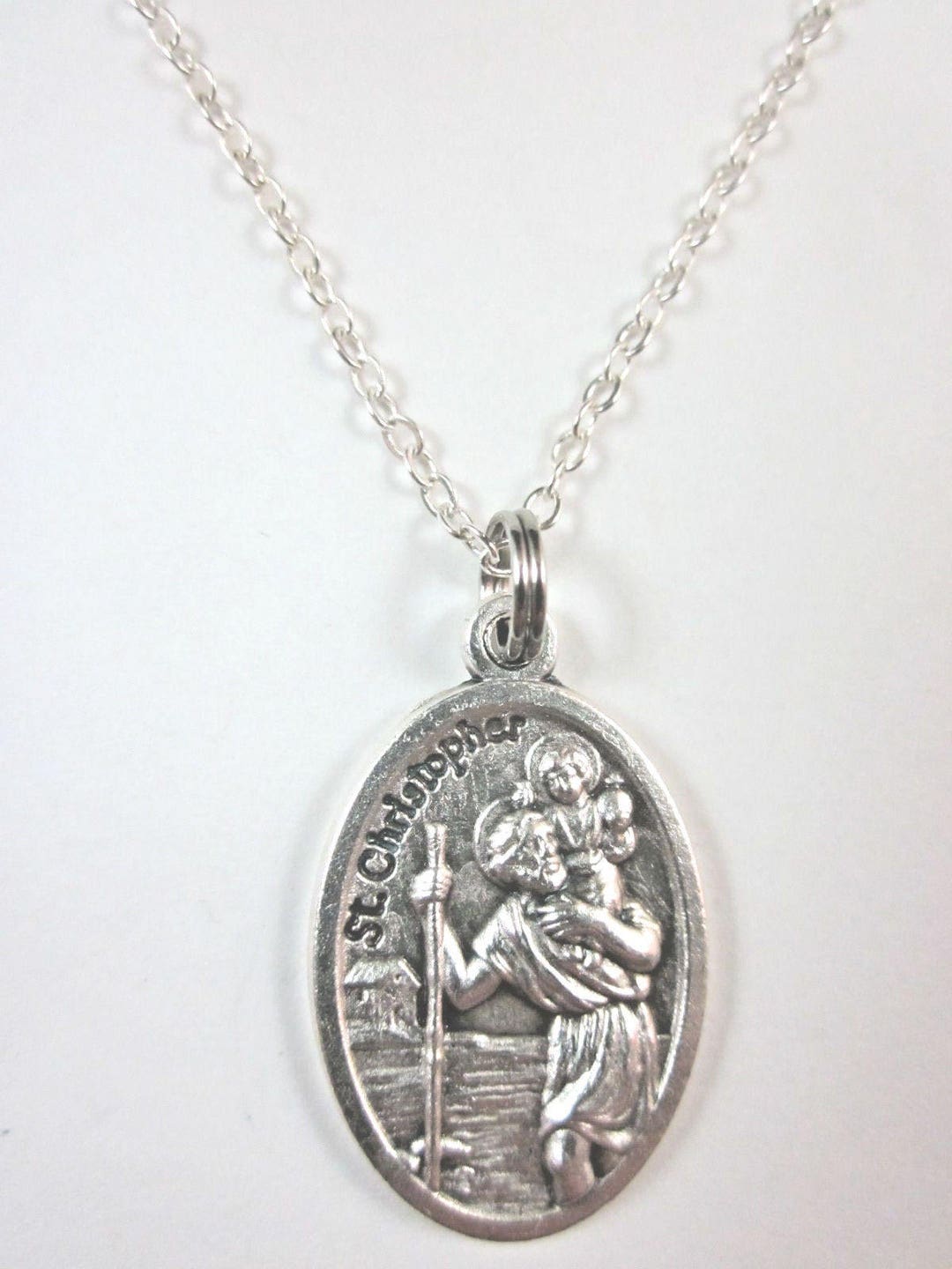 St Christopher / Pray for Us Medal Italy Necklace Ladies 20" Chain Gift ...