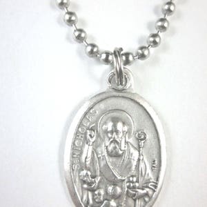 Sinterklaas met kinderen medaillehanger ketting 24" bolketting geschenkdoos en gebedskaart