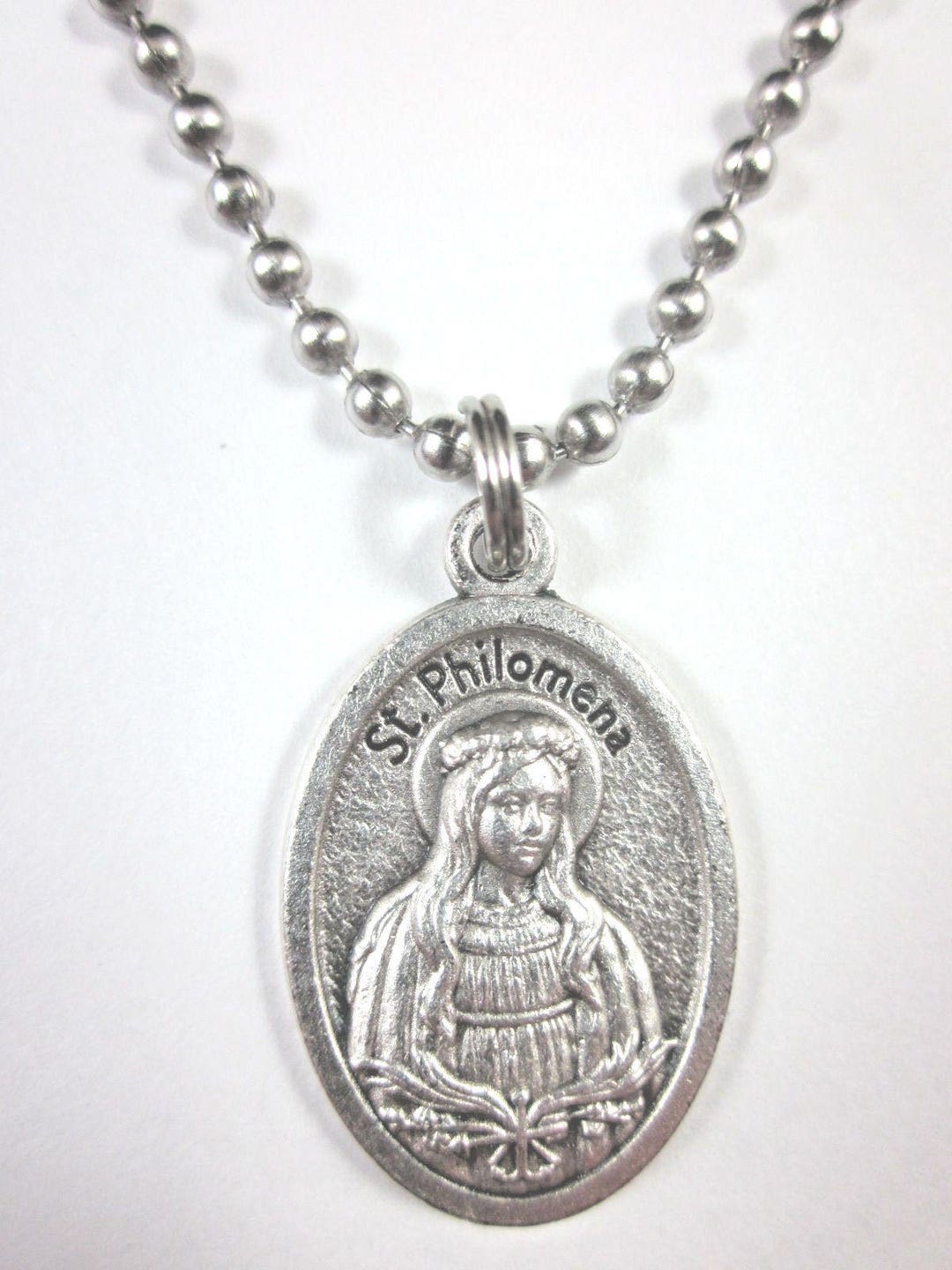 St Philomena Medal Italy Pendant Necklace 24" Ball Chain Gift Box ...