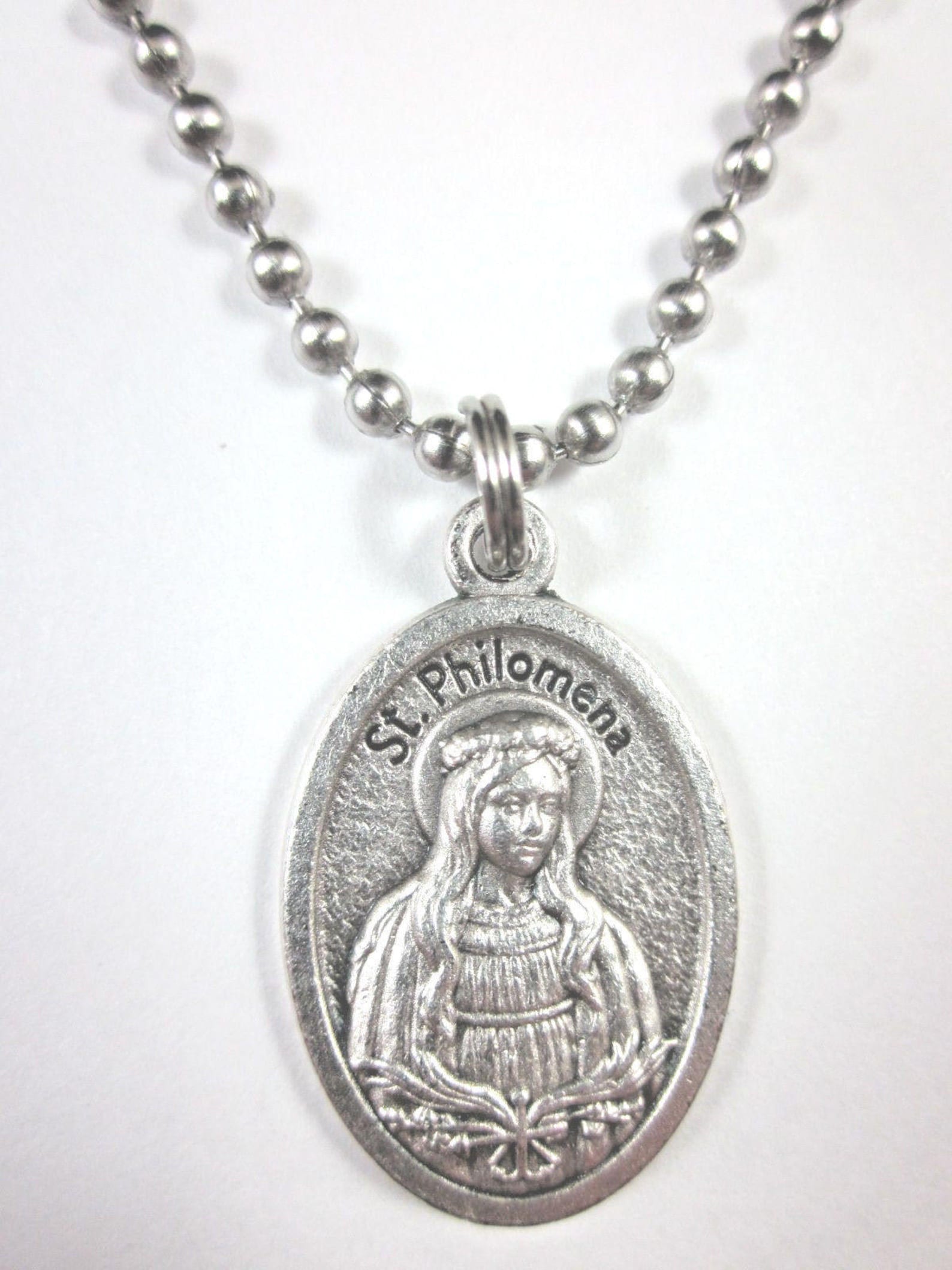 St Philomena Medal Italy Pendant Necklace 24" Ball Chain Gift Box ...